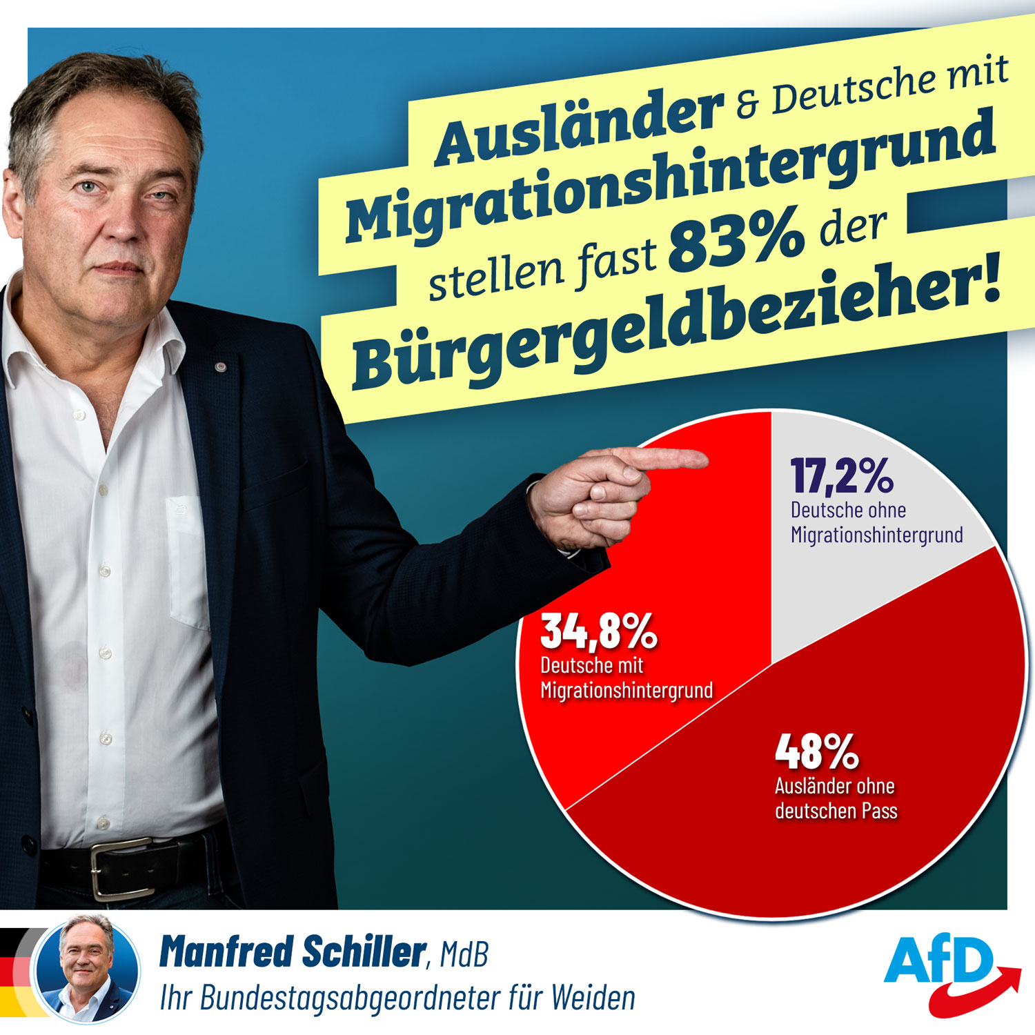 Nur etwa 17,2% der Bürgergeldempfänger haben KEINEN Migrationshintergrund