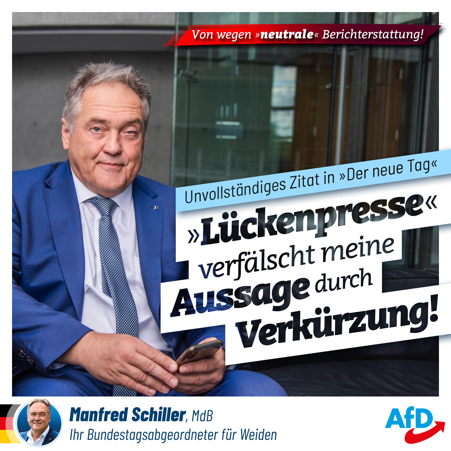 Richtigstellung: "Der neue Tag" verfälscht meine Aussage durch Verkürzung!