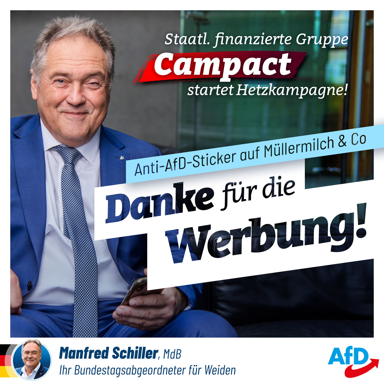 Campact: Anti-AfD-Stickeraktion. Danke für die Werbung!